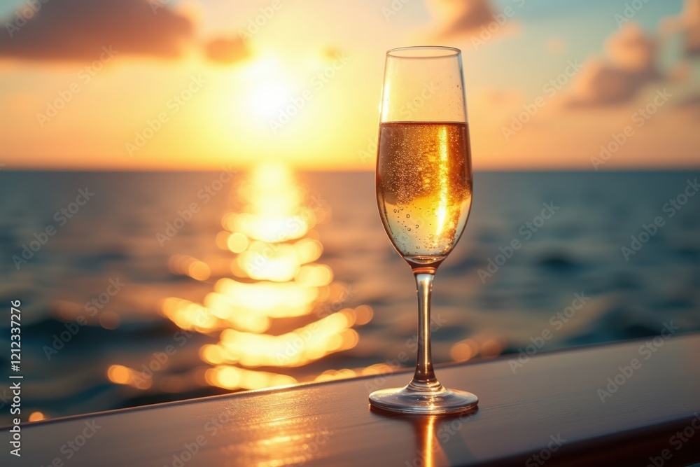 Elegant Champagne Glass at Sunset Over Tranquil Ocean Waters – Ideal for Celebratory Themes, Luxury Lifestyle, or Romantic Occasions Elegant Champagne Glass at Sunset Over Tranquil Ocean Waters – Ideal for Celebratory Themes, Luxury Lifestyle, or Romantic Occasions