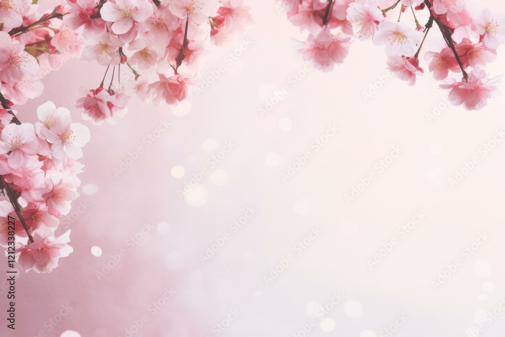 Cherry blossom branches creating a delicate frame on a soft pink bokeh background, perfect for spring themes Cherry blossom branches creating a delicate frame on a soft pink bokeh background, perfect for spring themes