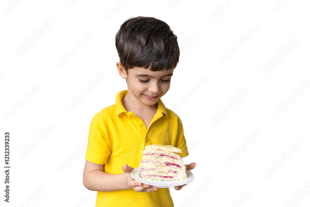 Portrait of happy boy with a birthday cake. Celebrate Happy birthday. Party. Happy family concept