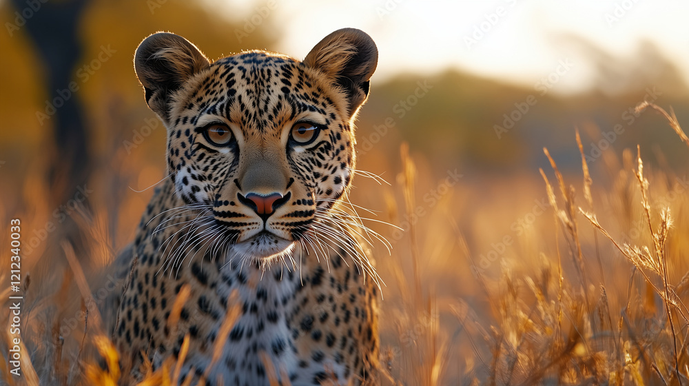 Fototapeta premium A Arabian leopard in tall grass