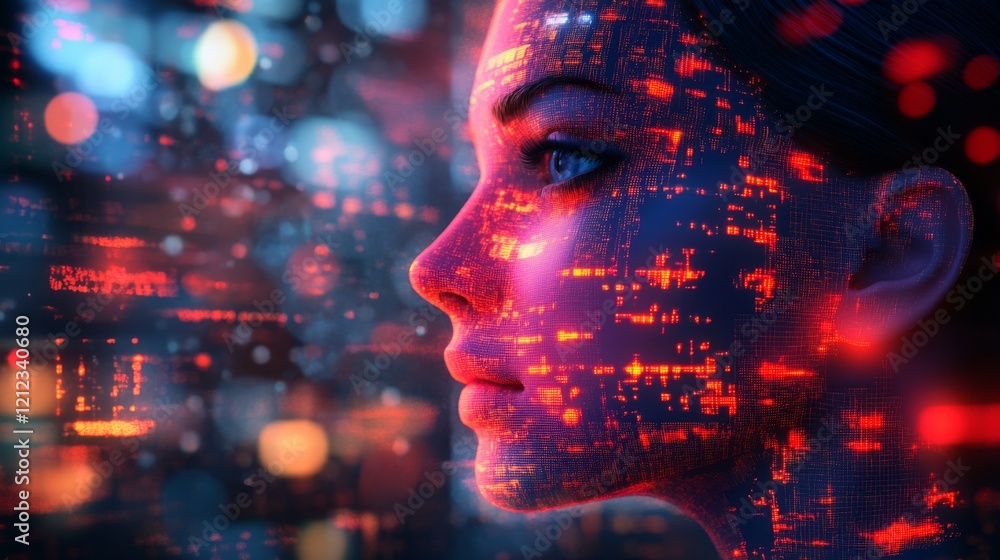 Intrigued gaze, futuristic polygonal avatar neon light Intrigued gaze, futuristic polygonal avatar neon light