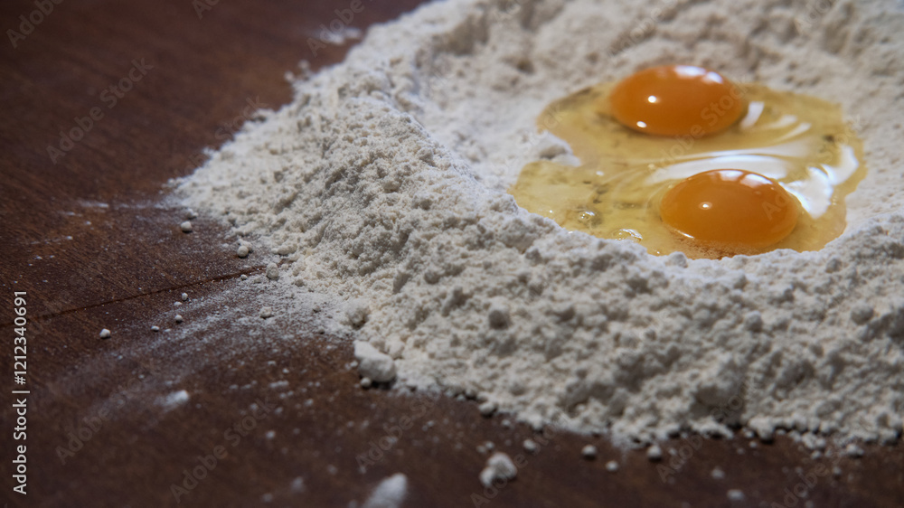 Foto scattata durante la preparazione di pasta all'uovo fresca.