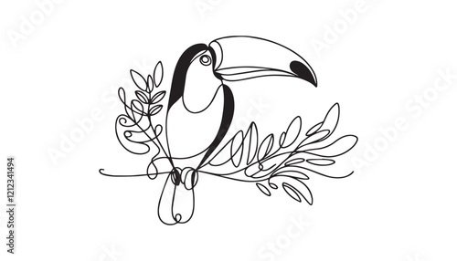 Continuous one single minimal line drawing Toucan