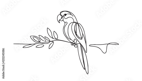 Continuous one single minimal line drawing Parrot