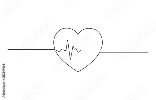 Continuous one line heart pulse symbol drawing. Healthy medicine icon, Continuous Line Drawing of Doodle Heart with Pulse. Hand Drawn Symbol Vector.