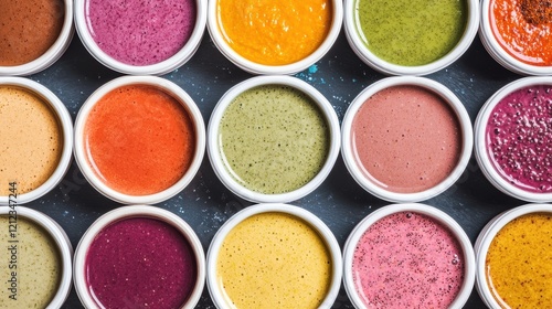 Colorful Smoothies in Bowls Top View Vibrant Healthy