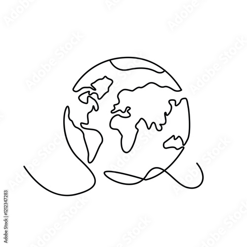 Globe vector line icon. Earth globe one line drawing of world map minimalist vector illustration isolated on white background. Continuous line drawing.