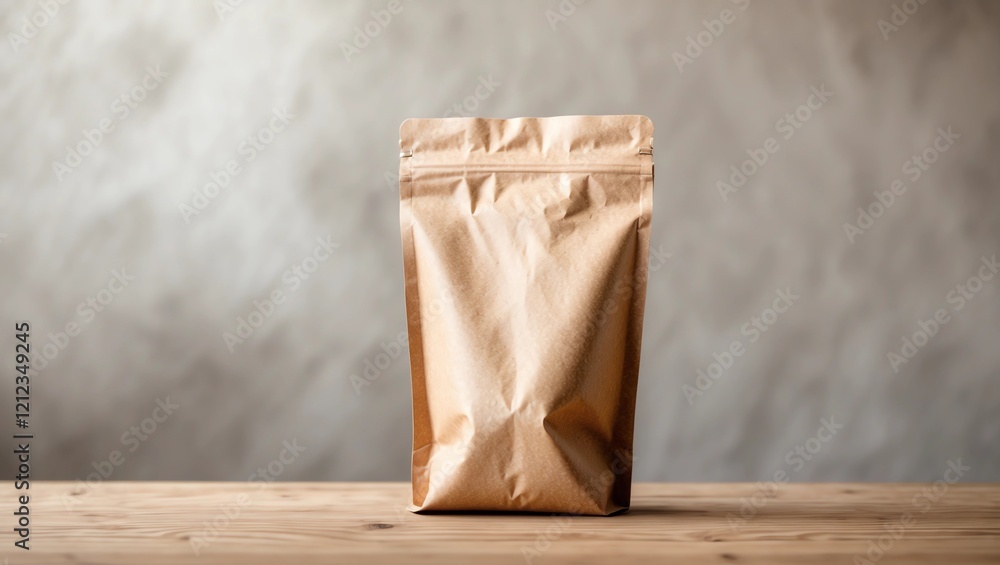 Fototapeta premium Paper bag on table. Mockup for design