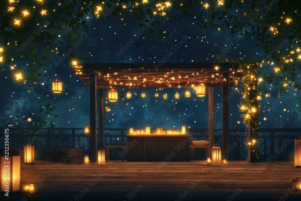 Enchanting Sukkah Under Starry Sky Enchanting Sukkah Under Starry Sky