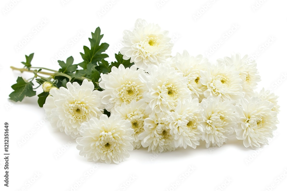 Obraz premium Pure Elegance: Close-up of a Pristine White Chrysanthemum Blossom on a Seamless White Background,