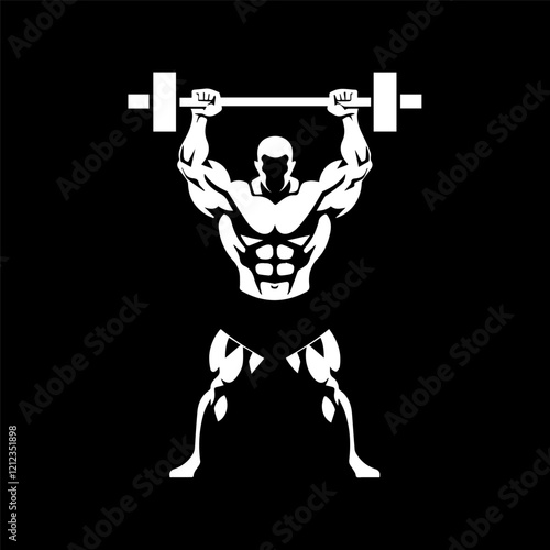 Bodybuilder icon. Man silhouette of a strong man, athlete icon. Body building muscles. Vector illustration