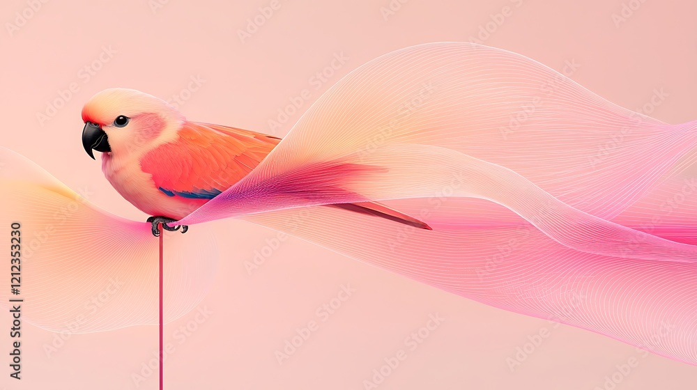 Obraz premium Peach parrot perched on pink thread, soft background, website banner