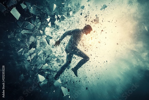 A symbolic representation of a person breaking through a wall of digital insults, showcasing resilience and awareness