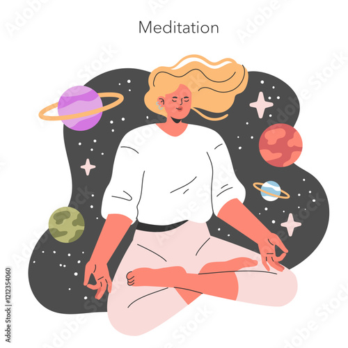 Spiritual Practices. Flat Vector Illustration