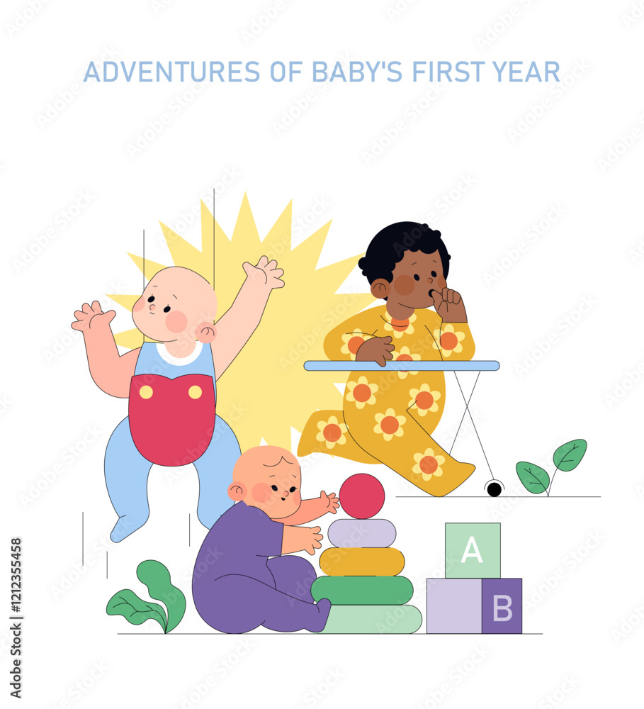The First Year Of A babys Life. Flat Vector Illustration The First Year Of A babys Life. Flat Vector Illustration