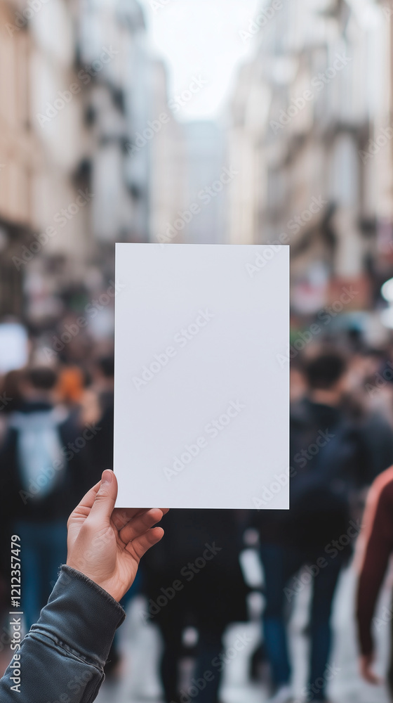 Mockup of a blank white paper sheet held by a hand in a busy urban environment with blurred people in the background.
Mockup of a blank white paper sheet held by a hand in a busy urban environment with blurred people in the background.