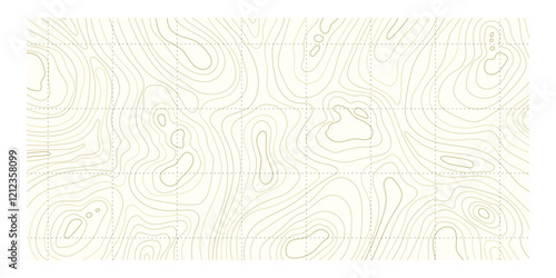 Topographic Texture of Mountains with Grid and Lines, Outline Land. Banner with mountain relief. Wavy abstract contour background with cartography texture 