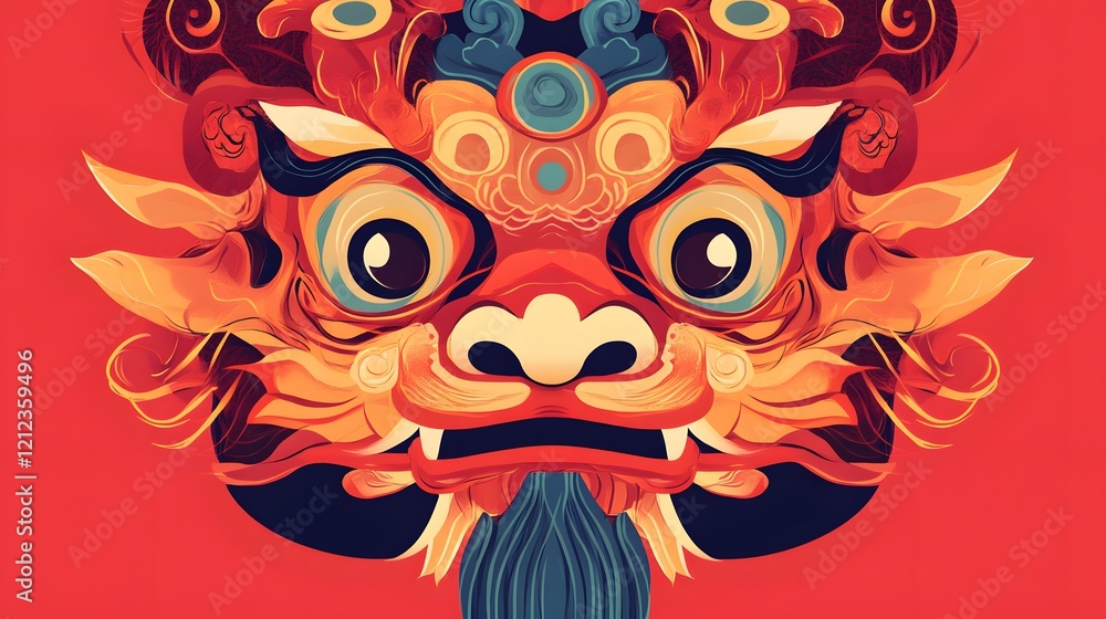 Obraz premium Cultural celebration of a chinese lion dance urban festival digital art vibrant atmosphere close-up view tradition and heritage