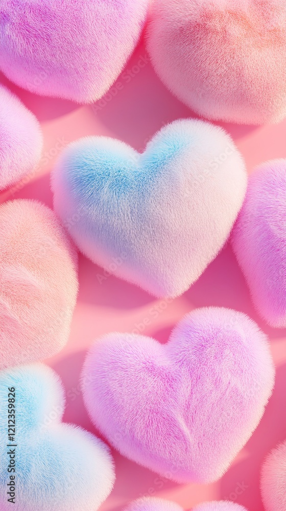 Fototapeta premium Soft and fluffy hearts in pastel colors, soft romantic Valentine's Day background, love symbol wallpaper
