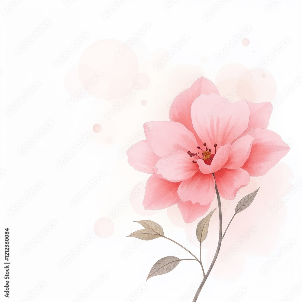 Watercolor pink flower with soft petals on white background Watercolor pink flower with soft petals on white background