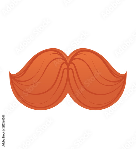 Bright red mustache with dramatic curves. Great for costume-themed designs or cartoon illustrations. Vector illustration isolated on white background