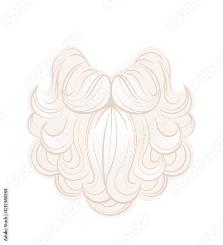 White curly beard with intricate detailing. Perfect for Santa Claus designs or fantasy illustrations. Vector illustration isolated on white background