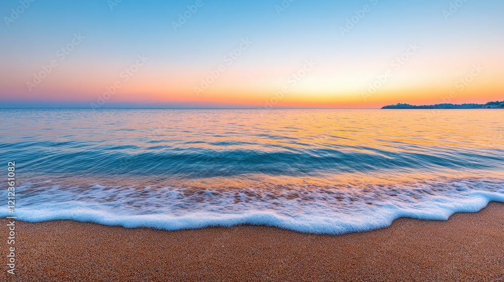 Obraz premium Serene Sunset Beachscape Golden Hour Ocean Waves