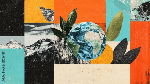 Abstract Earth Collage Nature Mountains and Sky