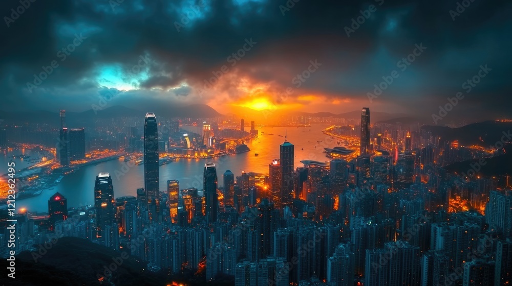 Fototapeta premium Hong Kong skyline business office building at Hong Kong harbor city center.