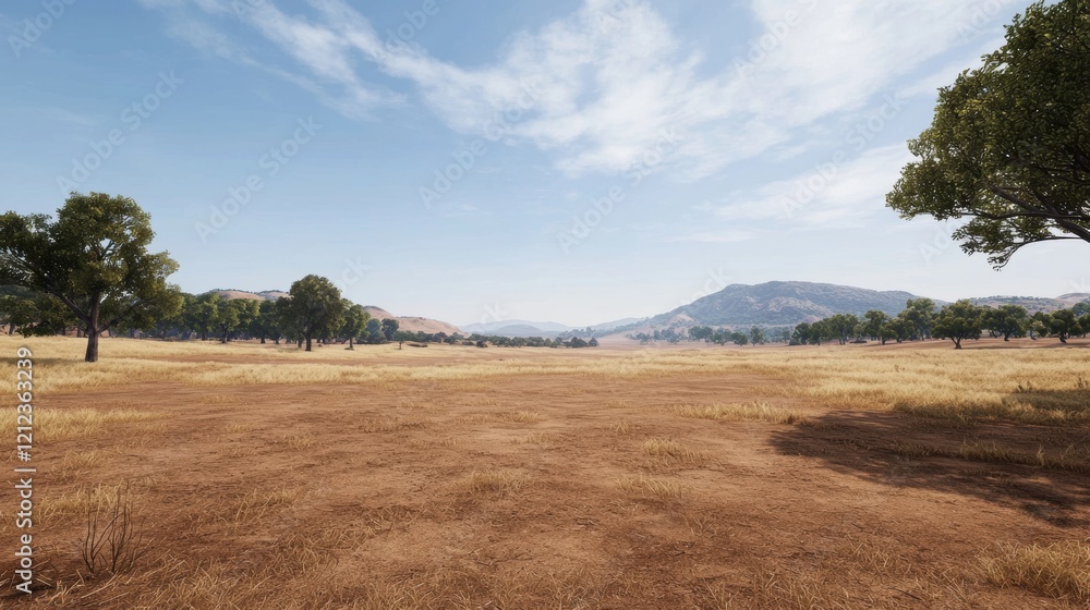 Serene Savanna Landscape Golden Grassland Under a Summer Sky Serene Savanna Landscape Golden Grassland Under a Summer Sky