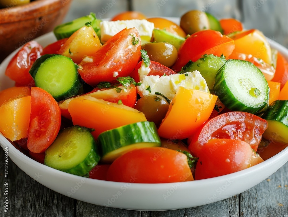 Fresh Mediterranean Salad with Tomatoes and Cucumbers Fresh Mediterranean Salad with Tomatoes and Cucumbers