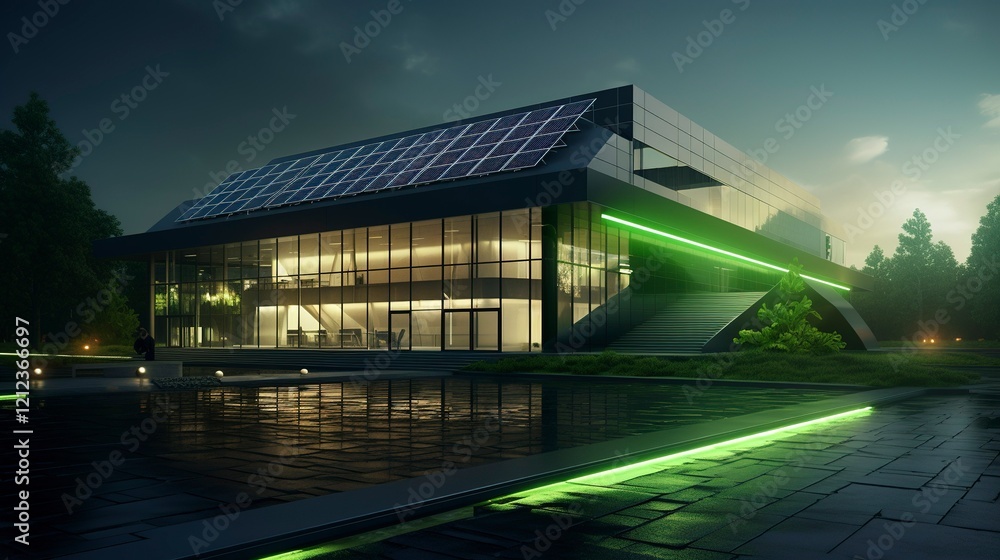 Obraz premium Futuristic laboratory with glowing green chemical reactors and high-tech industrial equipment.