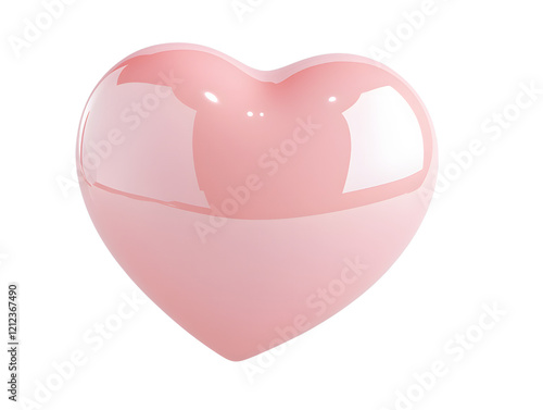 A pink heart with a glossy surface, shiny appearance, and reflections resembling glass or jelly.