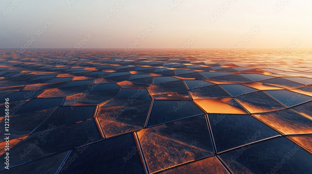 Obraz premium Desert Solar Farm at Sunset Geometric Patterns of Renewable Energy