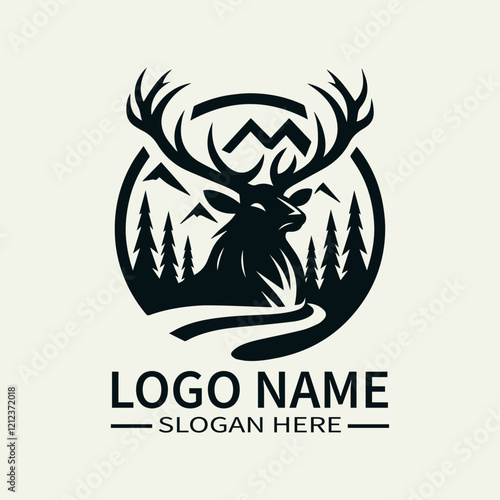 Elk Creek Logo Design, Mountain Stream Logo, Wildlife River Logo