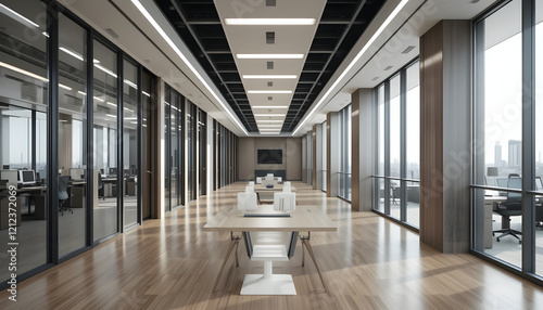 Nice modern office with beautiful long office corridor with and defocused room background concepts and ideas for business presentation background, wallpaper and backdrop ideas for corporate and commer photo