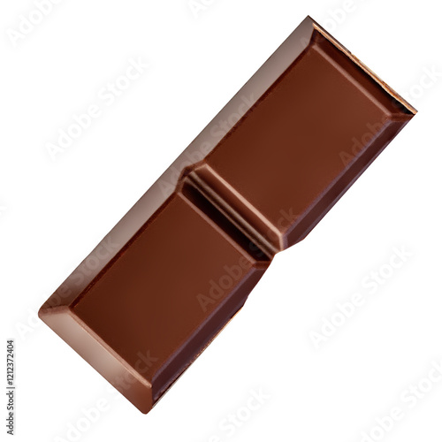 Luxury broken chocolate bar piece isolated on white background. Chocolate chunks Top view. Flat lay photo