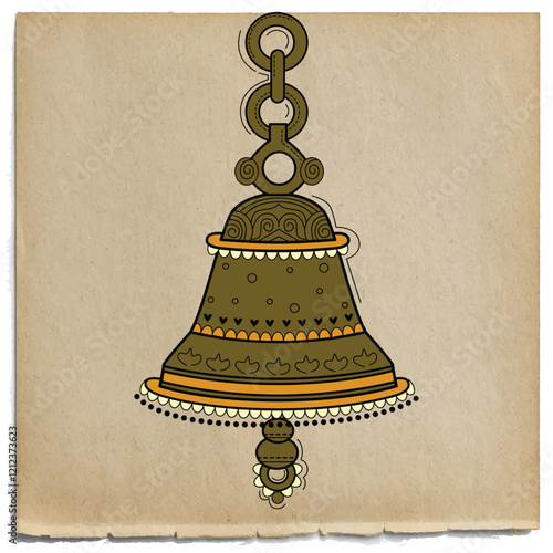 illustration of desi (indian) style temple bell (ghanta).
