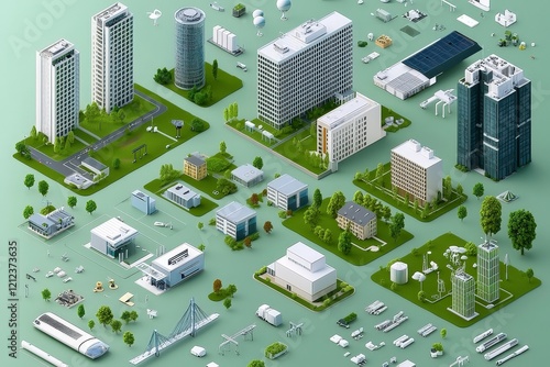 Collection of Urban Elements Creating a Modern City Skyline
