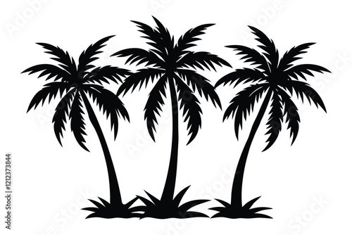 Three palm trees silhouette vector art illustration.eps