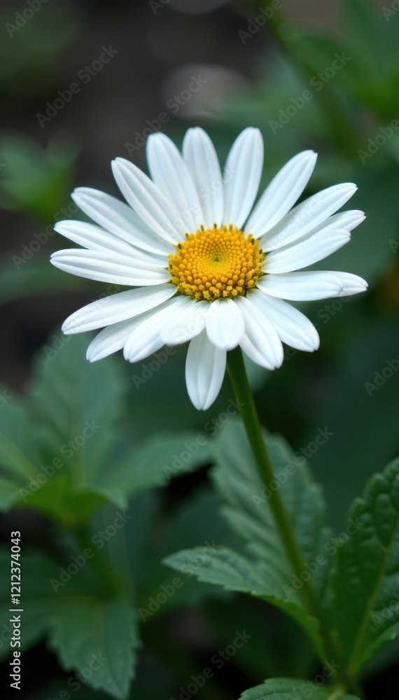 Single white daisy, vibrant petals, yellow center , macro, blossom Single white daisy, vibrant petals, yellow center , macro, blossom