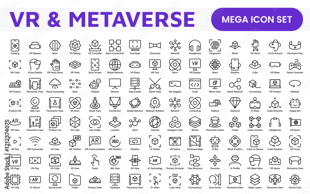Virtual Reality and Metaverse Icon Set. A cutting-edge collection of icons designed to enhance immersive experiences, perfect for VR apps, gaming platforms, and digital worlds. Virtual Reality and Metaverse Icon Set. A cutting-edge collection of icons designed to enhance immersive experiences, perfect for VR apps, gaming platforms, and digital worlds.