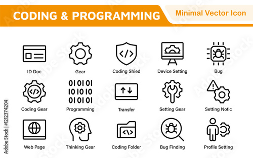 Programming coding set of web icons in line style. Software development icons for web and mobile app. Code, api, programmer, developer, information technology, coder and more.