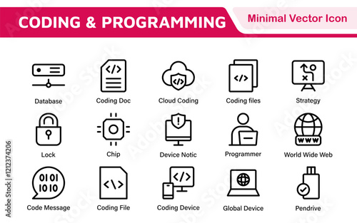Programming coding set of web icons in line style. Software development icons for web and mobile app. Code, api, programmer, developer, information technology, coder and more.