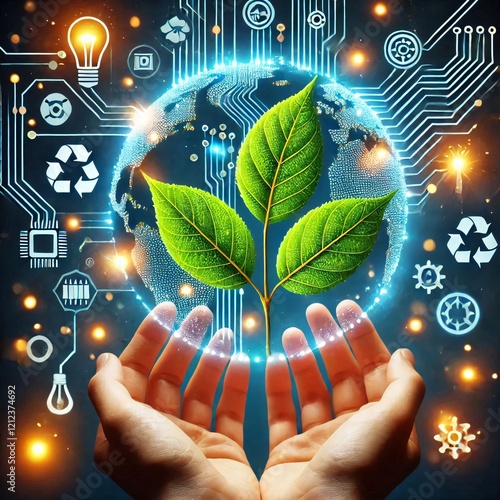 Green Leaf and Circuit Board
