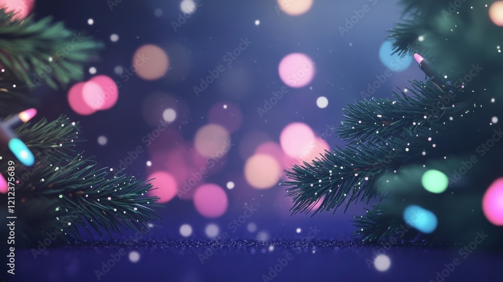 Festive Winter Scene with Sparkling Lights and Snow Festive Winter Scene with Sparkling Lights and Snow