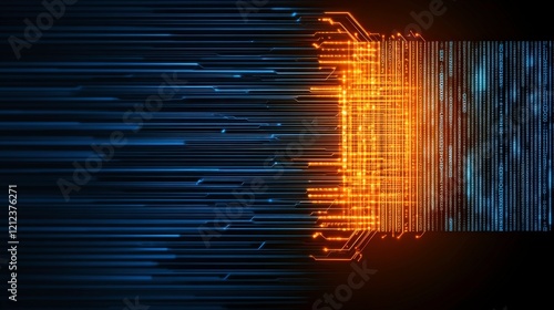 Abstract Digital Data Stream Flowing into Circuit Board