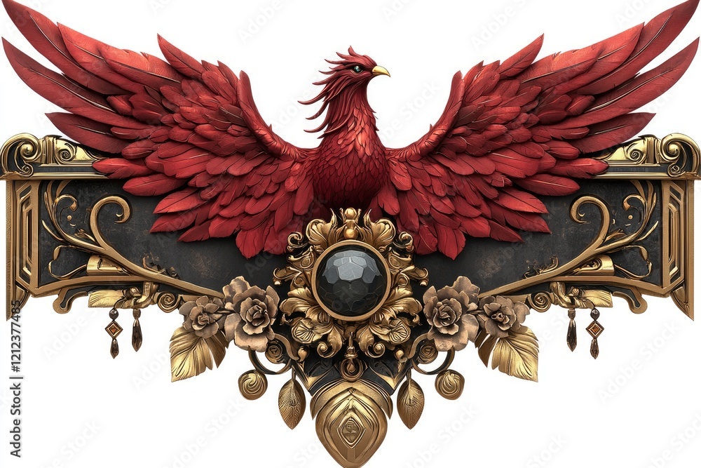Fototapeta premium Majestic Phoenix Emblem Ornate Gold and Crimson Design