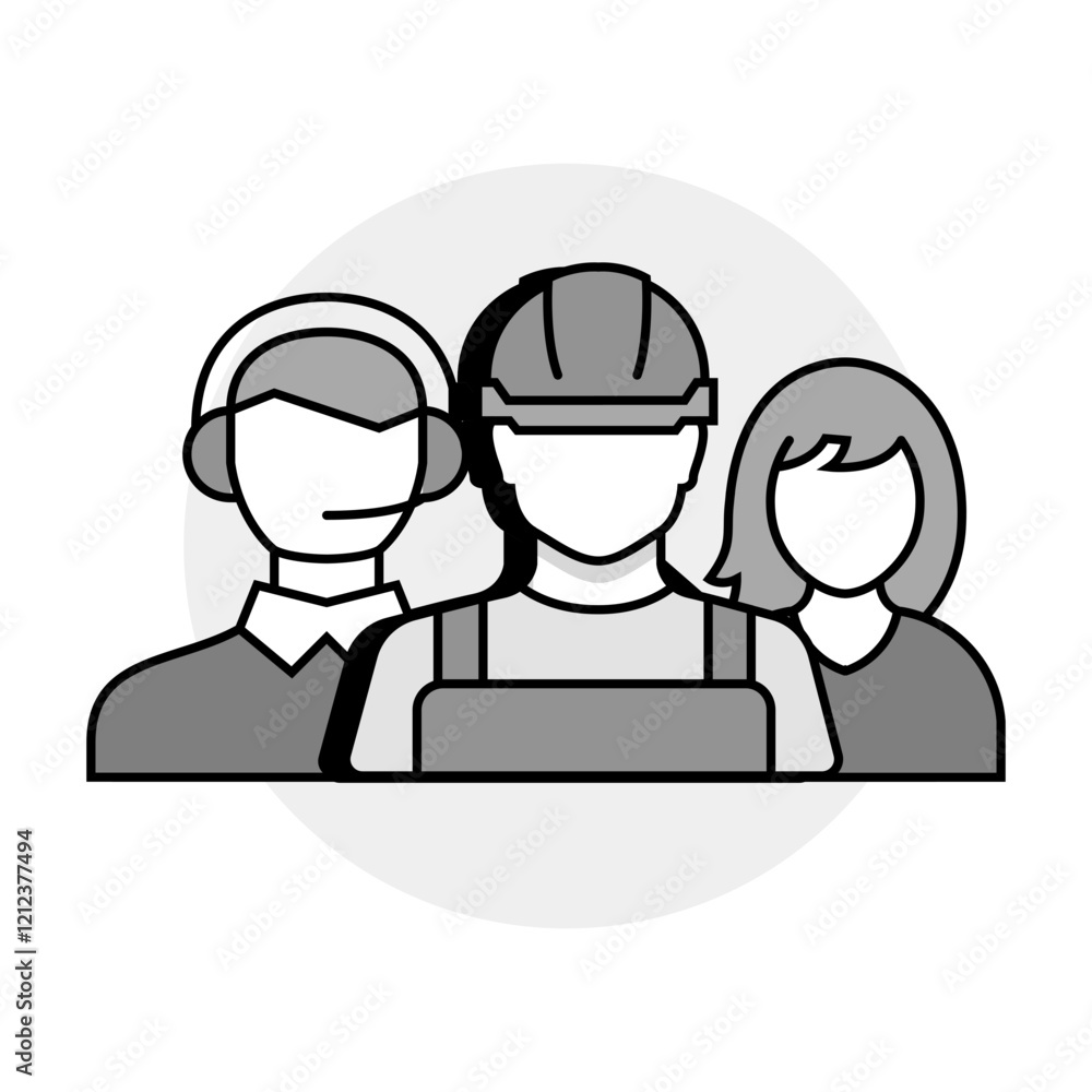 Workforce Collaboration Icon Representing Teamwork, Skilled Labor, and Employee Coordination Workforce Collaboration Icon Representing Teamwork, Skilled Labor, and Employee Coordination