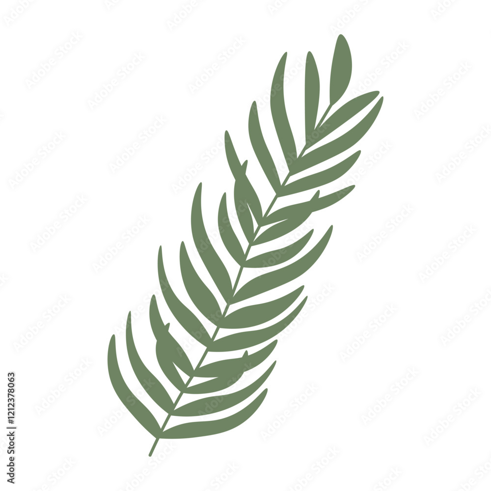 Twig with green leaves. Vector flat illustration Twig with green leaves. Vector flat illustration
